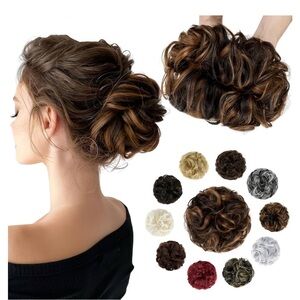 Med Brown with Auburn  Hair Messy Bun Scrunchie Extension